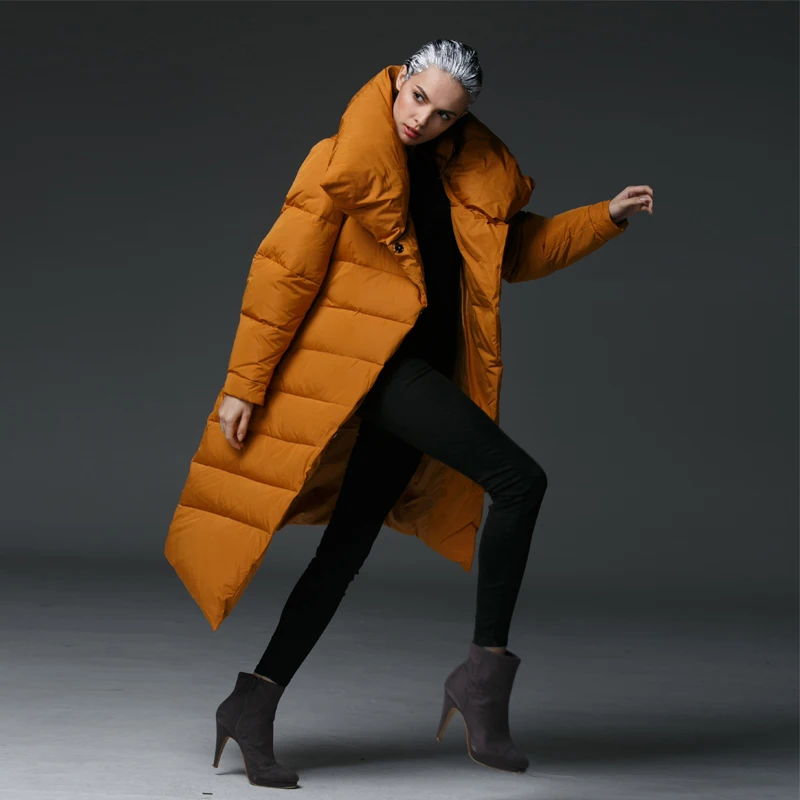 Пуховик женский длинный ассиметричный с большим воротником|parka down|parka parkaparkas outwear |
