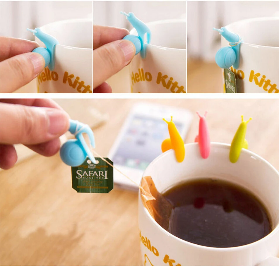 5Pcs Snail Shape Silicone Tea Bag Holder Cup Mug Tea Infuser