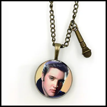 ELVIS PRESLEY singer inspirational necklace MUSIC fandom dome microphone jewelry NW2055