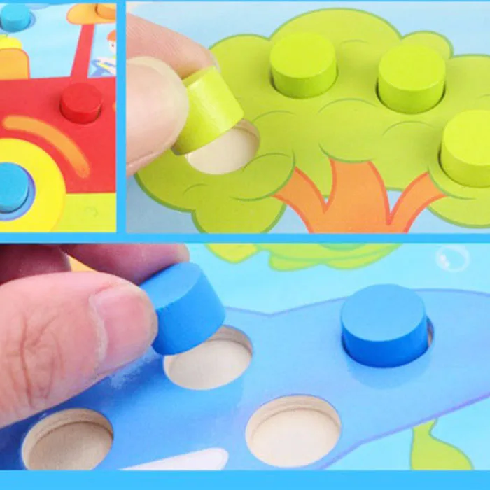 Ручной выбор гриб ногтей распознавание цвета сопряжения доска Swatch ребенка раннего образования игрушки 4 шт. (ферма, дом, океан, животное