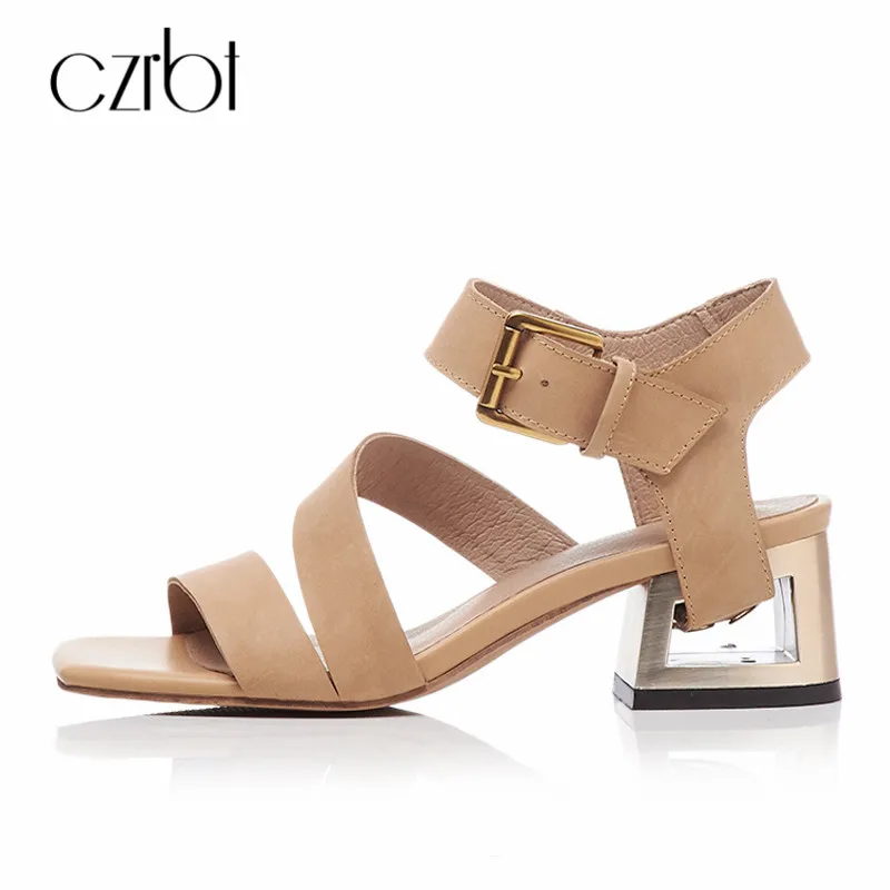 CZRBT Summer Peep Toe Sandals Shoes 2018 Women Elegant Sandals Genuine Leather Buckle Steap Gladiator Occident Style Women Shoes