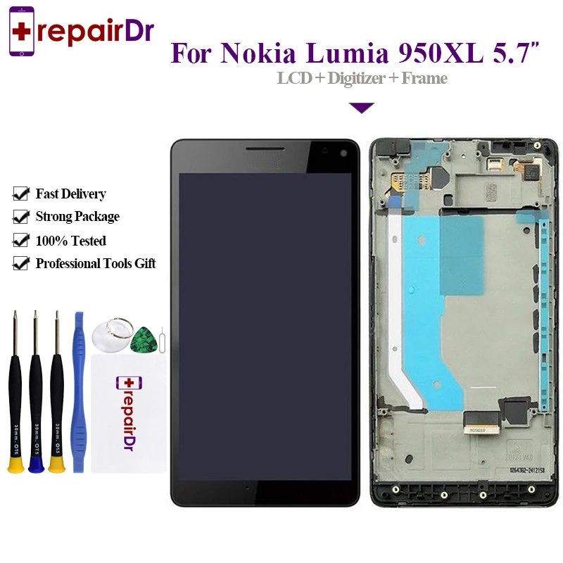 

100% Tested For Nokia Lumia 950XL LCD Display Touch Screen Digitizer Sensor + Frame Assembly 5.7" For Nokia 950 XL LCD 5Pcs/Lot