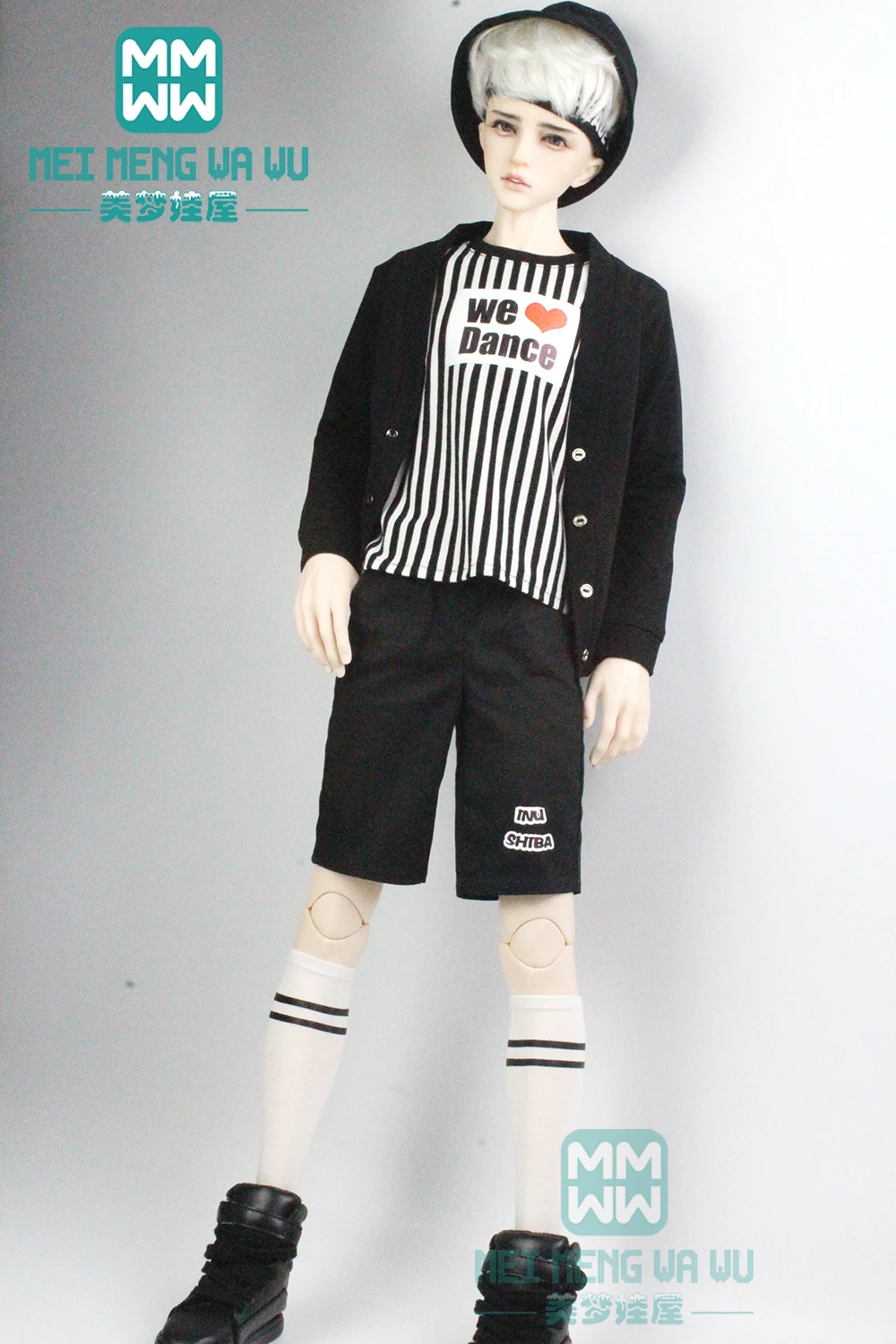 Fits 65-75cm BJD uncle Fashion Striped T-shirt pants  casual shorts Toys Gift