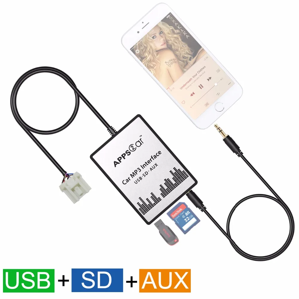 Apps2car Авто USB адаптер SD AUX аудио Интерфейс MP3 Music Converter для Mazda 3 2004-2008 фабрика OEM радио