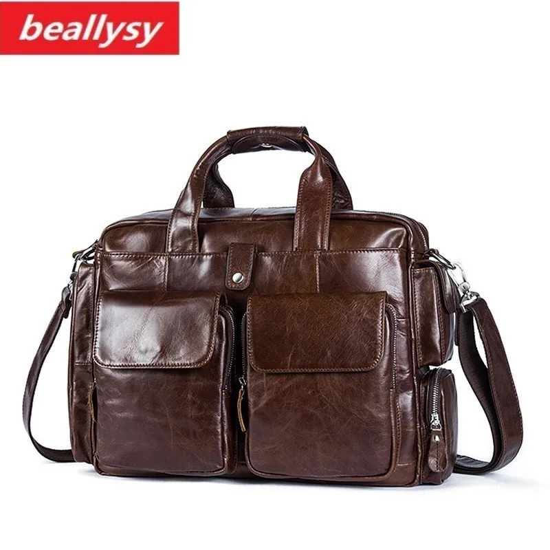 

New Business Men Briefcase Handbags Laptop Bag Men Messenger Bags Genuine Cowhide Leather Men Bag Male Shoulder Bags Casual Tote