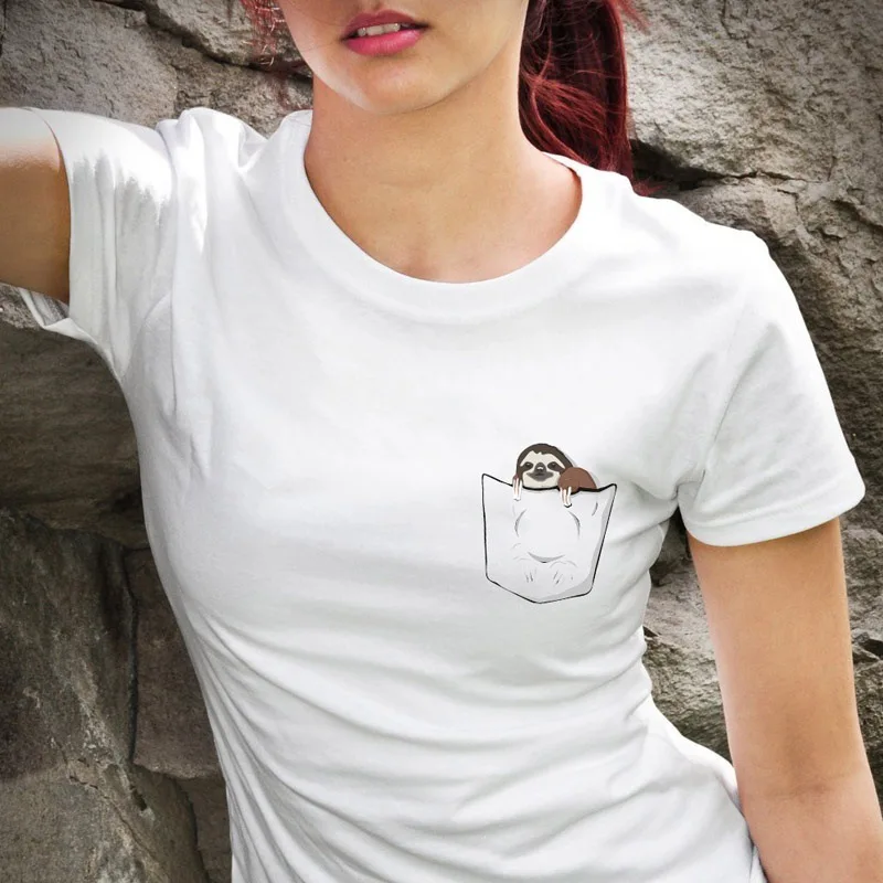 

2019 Fashion Cartoon sloth print Female T-shirt Cotton Cute playful Women Tshirts Summer Casual Harajuku T Shirt Femme Tops 5XL