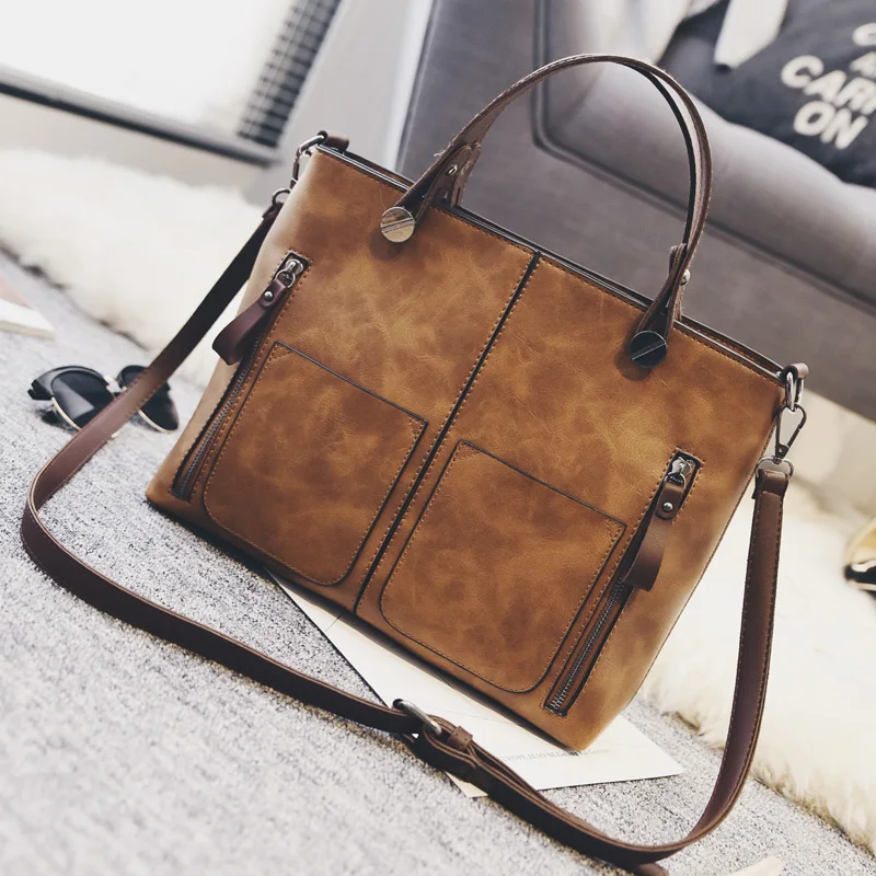 

2019 autumn fashion vintage large capacity shoulder handbag casual tote bolsa feminina brown black women's messenger bag