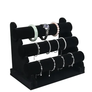 

Wholesale 3 Tier Velvet Leather Watch Bracelet Bangle Necklace Jewelry Organizer Storage Holder Display Stand Rack Black Color