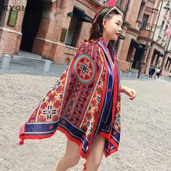 KYQIAO женский платок на голову 2019 женский Осень Весна Испания Стиль Оригинальный хиппи бренд длинные печатных шарфы шейный платок