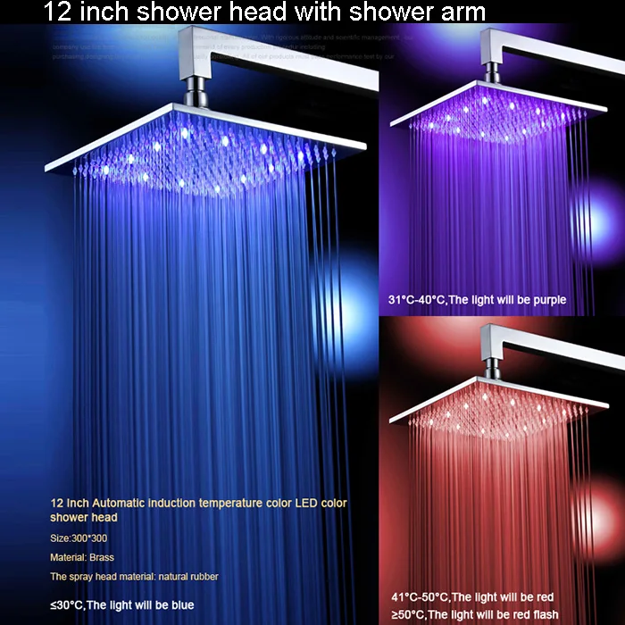 Квадратный хромовый латунный светодиодный насадка для душа 8 10 12 16 дюймов смеситель для душа с дождевой насадкой - Цвет: 12 inch with arm