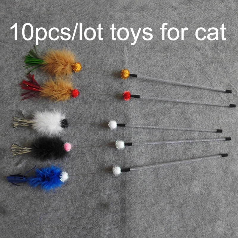 10 pcs/Lot Feather Cat Toy Teaser Stick Pet Playing Toys For Cats Funny