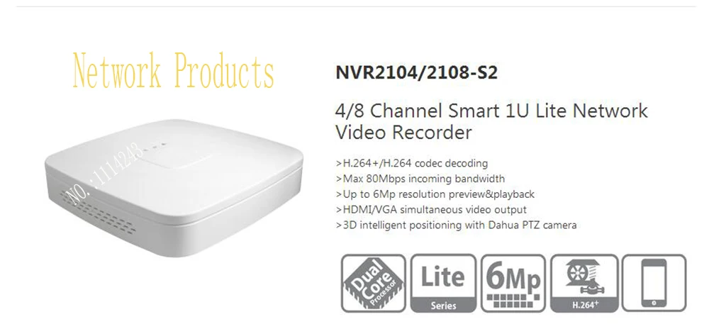 

Dahua 4Channel Smart 1U Lite Network Video Recorder English Version H.264+/H.264 HD1080P Up to 6Mp Without Logo NVR2104-S2