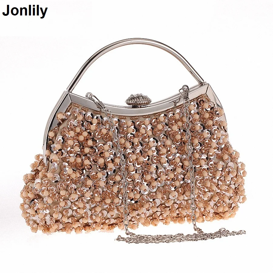 

Beaded Female Evening Bag Clutch Bag Lady Wedding Purse Rhinestones Wedding Handbags White/Gold/Gray Evening Bag SLI-356