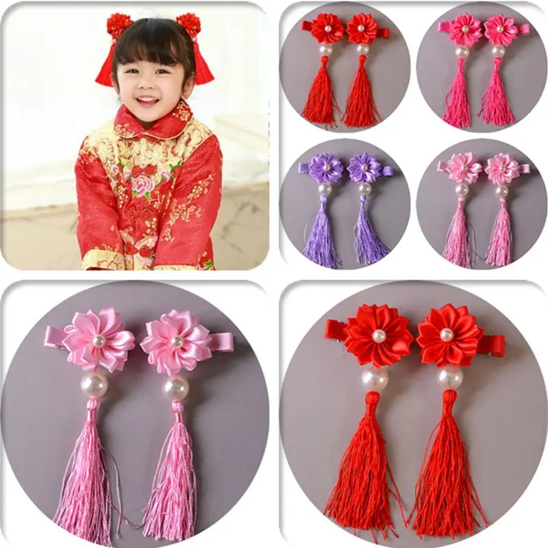 

Newborn Baby Girl Floral Tassel Headband Cute Hairclips Infant Hairpin Hairwear Chinese Style Hair Accessories