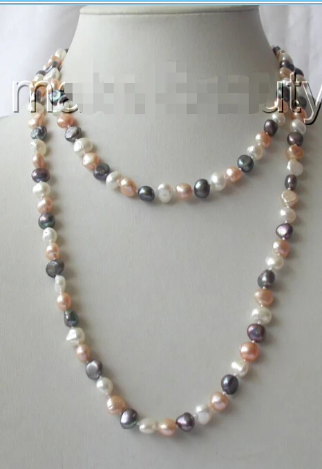 

FREE SHIPPING ******long 40" 8mm baroque multicolor freshwater cultured pearl necklace s214