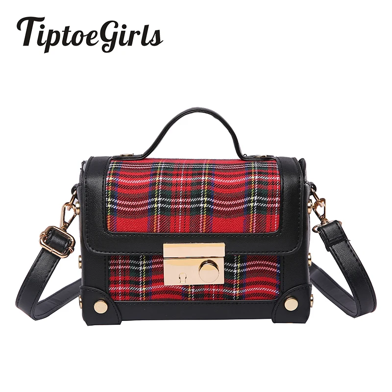 

New Winter Retro Casual Korean Version of the Small Locker Bag Checked Square Lattice Shoulder Messenger Bag Simple Wild Tide