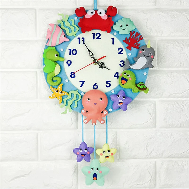 

Felt Animals Wall Clock DIY Fabric Handmade Hanging Clock Forest Theme Cloth Clock Living Room Decorations Home Wall Ornaments