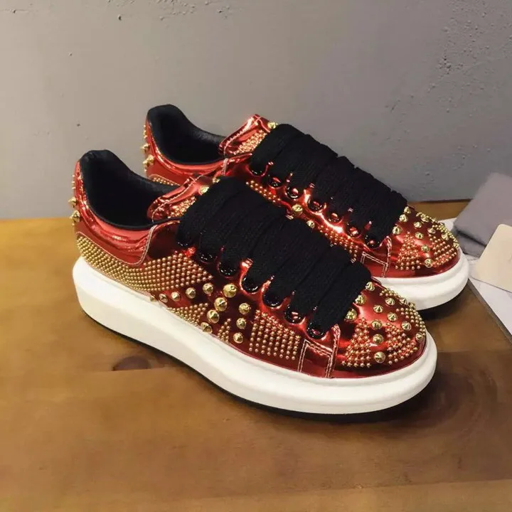 Métallique As Pic Embelli Couleur Marque Avant as Chaussures Casual forme Rivets Appartements Basses De Baskets Plate Pic Lacets Femme qaBZtx