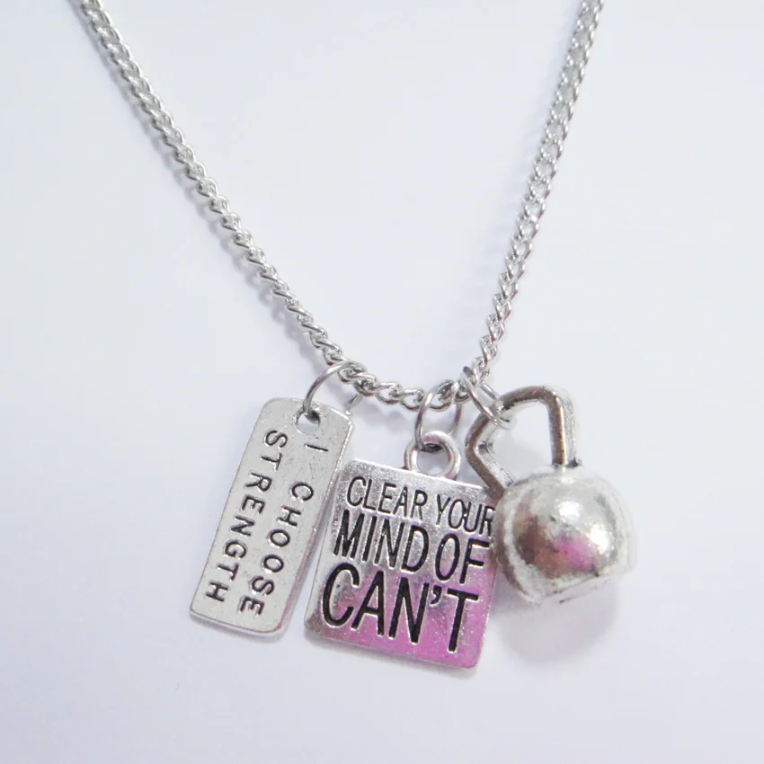 Custom Sports Jewelry I choose strength Fitness Dumbbell Necklace 5pcs