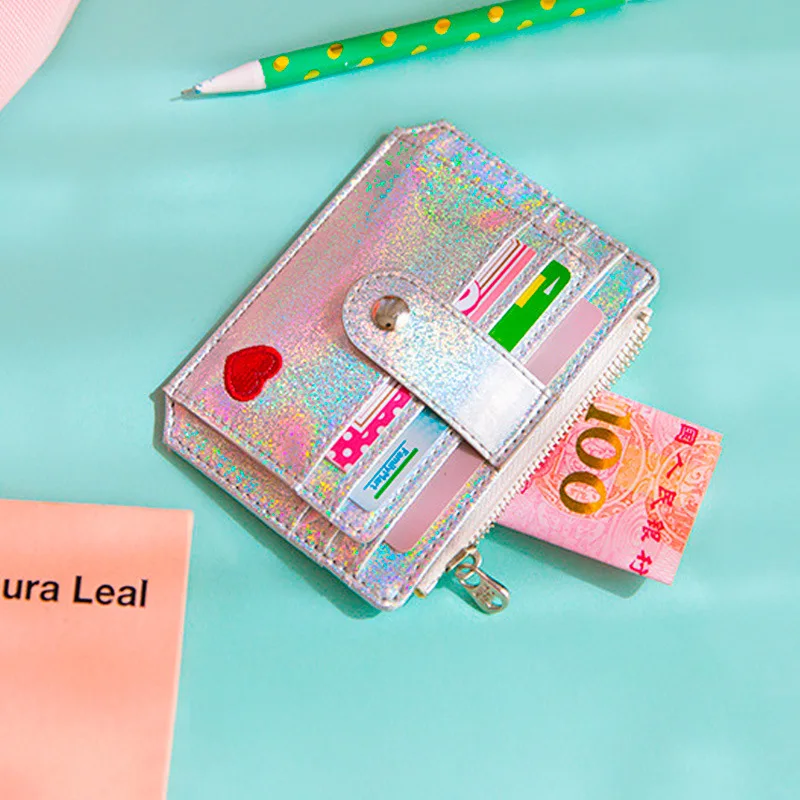 Card Holder Babysbreath Laser Shining Card Bag Girls Driver's License Bag Heart Hasp ID Credit Card
