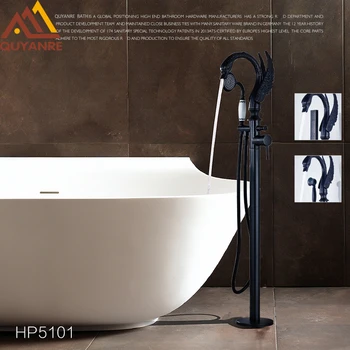 

Quyanre Bathtub Faucet Swan Style Rotation Floor Stand Faucet Black ORB Single Handle Mixer Tap Bathroom Shower Faucet