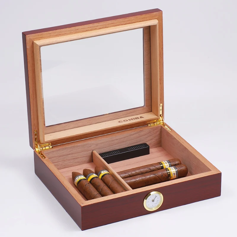 COHIBA Spanis Cedar Wood Cigar Humidor Box Cigar Case W Humidifier Hygrometer Cigar Travel Humidor Cigar Box