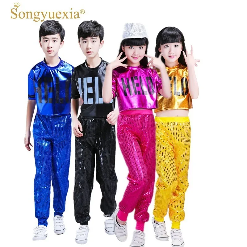 الأطفال songyuexia براق التشجيع الهيب هوب رقص الجاز الرقص الحديث الملابس جريل الصبي ازياء الأداء