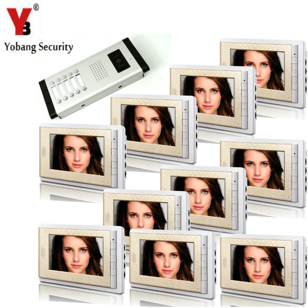 

YobangSecurity 10 Units Apartment Intercom 7" Inch Monitor Video Intercom Doorbell Door Phone video Intercom Entry Access System