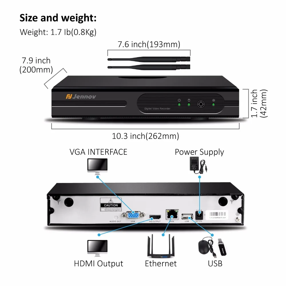 Jennov 8CH 1080P NVR Беспроводная система безопасности CCTV уличная ip-камера 2MP wifi Водонепроницаемая камера для наружного видеонаблюдения