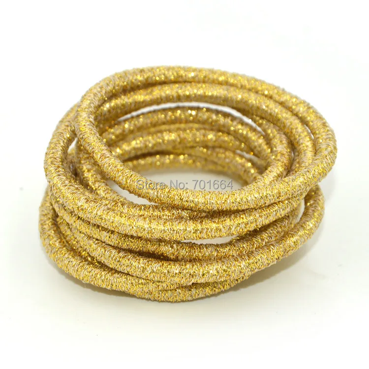 

50PCS golden 4mm glitter elastic ponytail holders hair hands with gluing connection,bling blingelastic hair ties