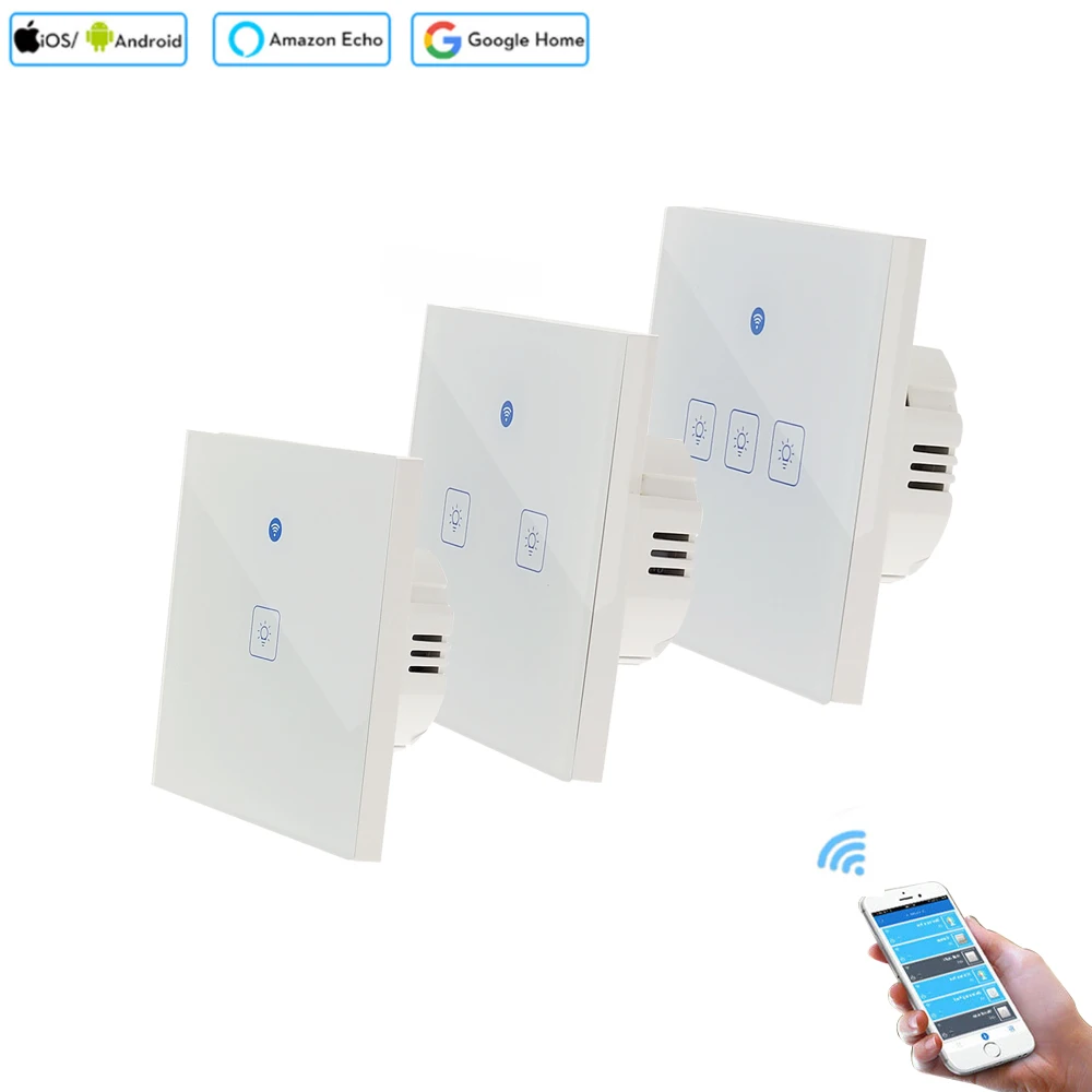 ЕС Plug 1 2 3 gang 2500 W WI FI Smart настенный светильник Remote Touch Панель переключатель для Amazon
