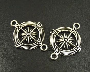 

15pcs Silver Color Compass Round Connector DIY Bracelet Bangle Findings 22X31mm A1684