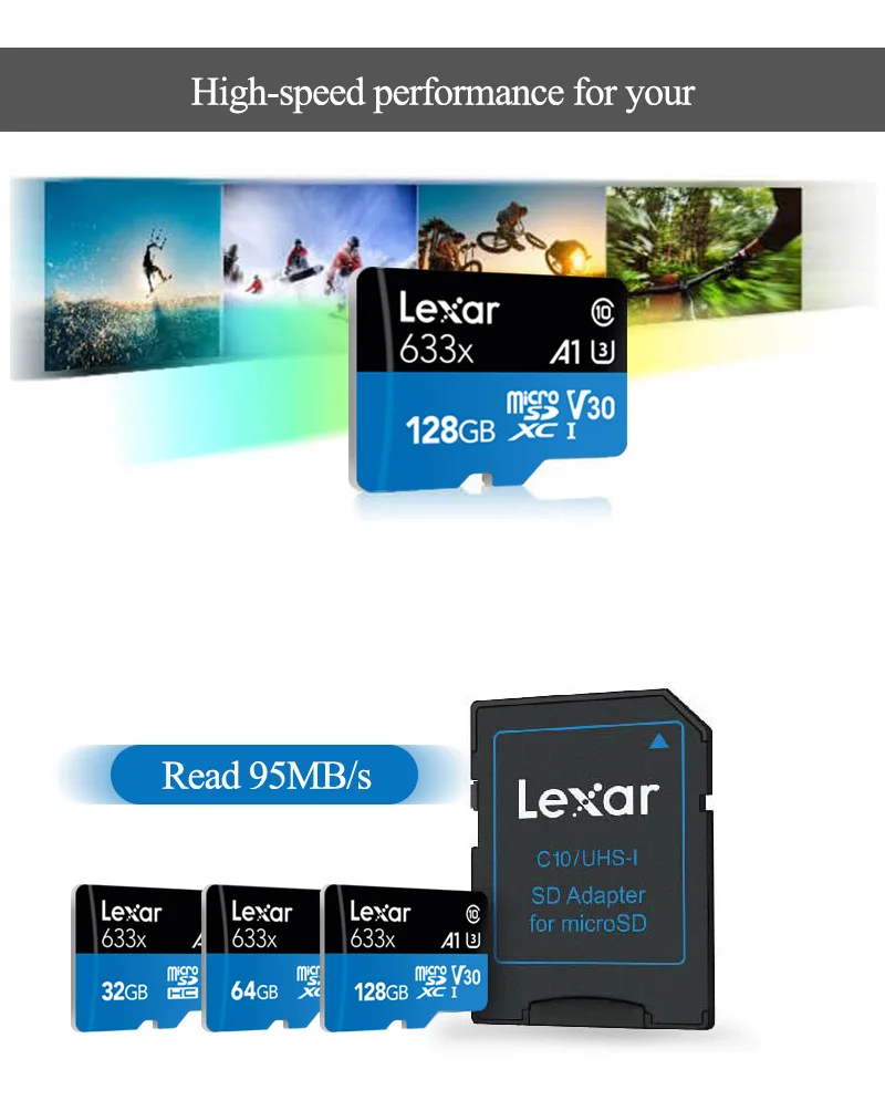 Оригинальный Lexar 128 GB Micro SD Card 16 GB 32 ГБ памяти TF высокоскоростная карта до Max 95 МБ/с. 64 GB 512 GB Class10 633x TF флэш-карты