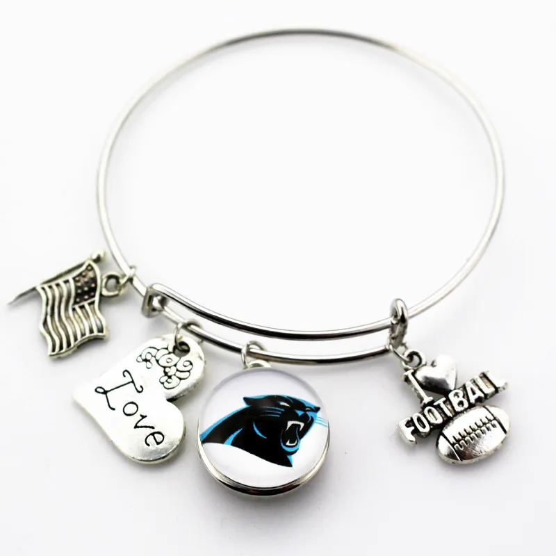 10pcs Carolina Panthers Love Football Charm Team Ginger Snap 10pcs Carolina Panthers Love Football Charm Team Ginger Snap Bracelet Jewelry Expandable Adjule Bangles In From Accessories