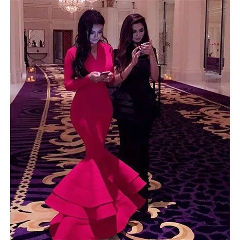 

robe de soiree Mermaid vestido de noiva 2018 Tiered Prom Women Formal Red Mermaid Evening Gown mother of the bride dresses