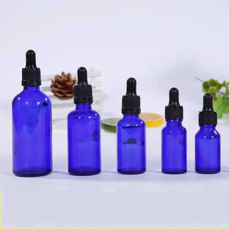 

6PCS Empty Blue Glass Dropper Bottles with Glass Eye Dropper Pipette for Essential Oils Aromatherapy Lab Chemicals 5-100ml