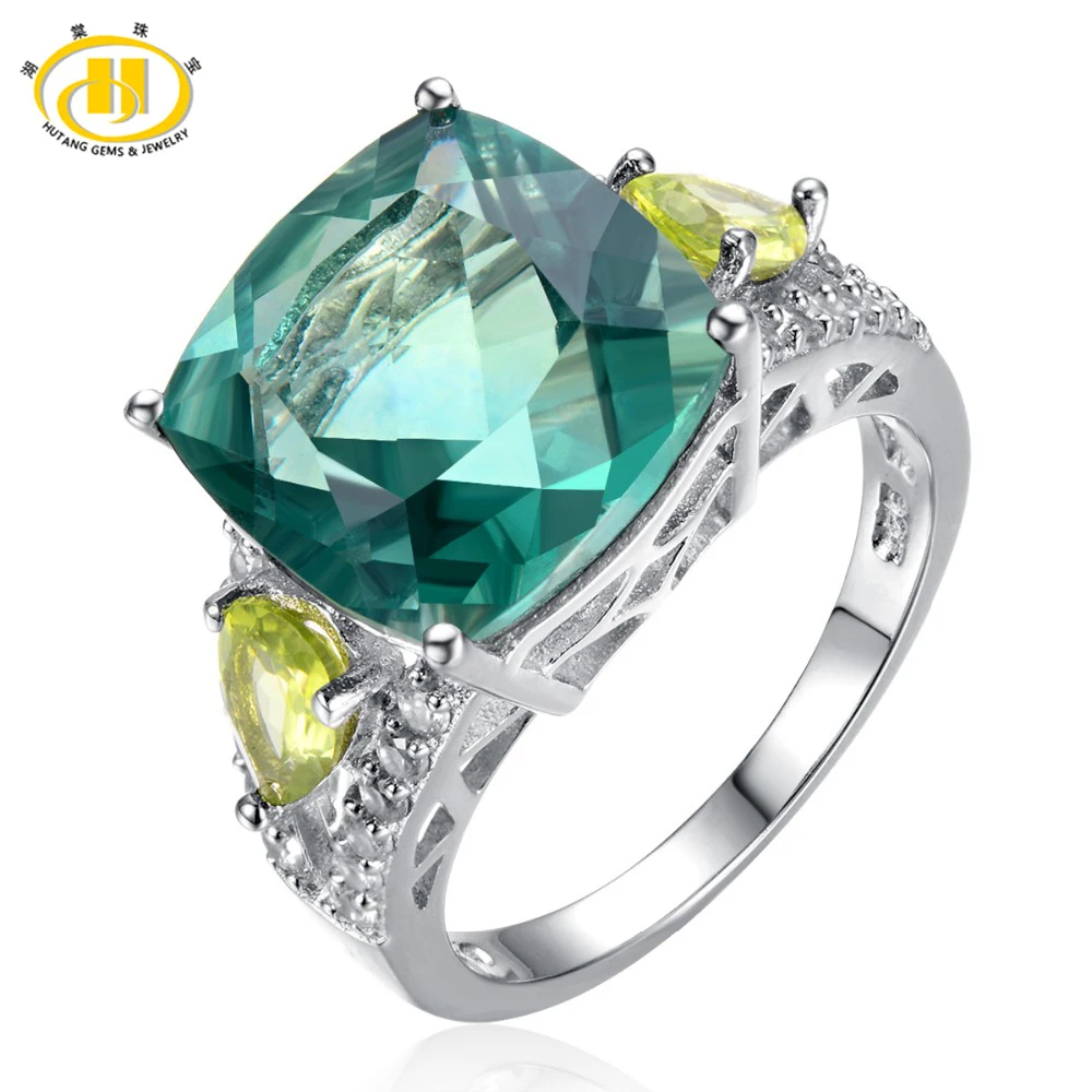 

Hutang Cocktail Rings Natural Green Fluorite & Peridot Solid 925 Sterling Silver Women's Rings Party High Quality Fine Jewelry