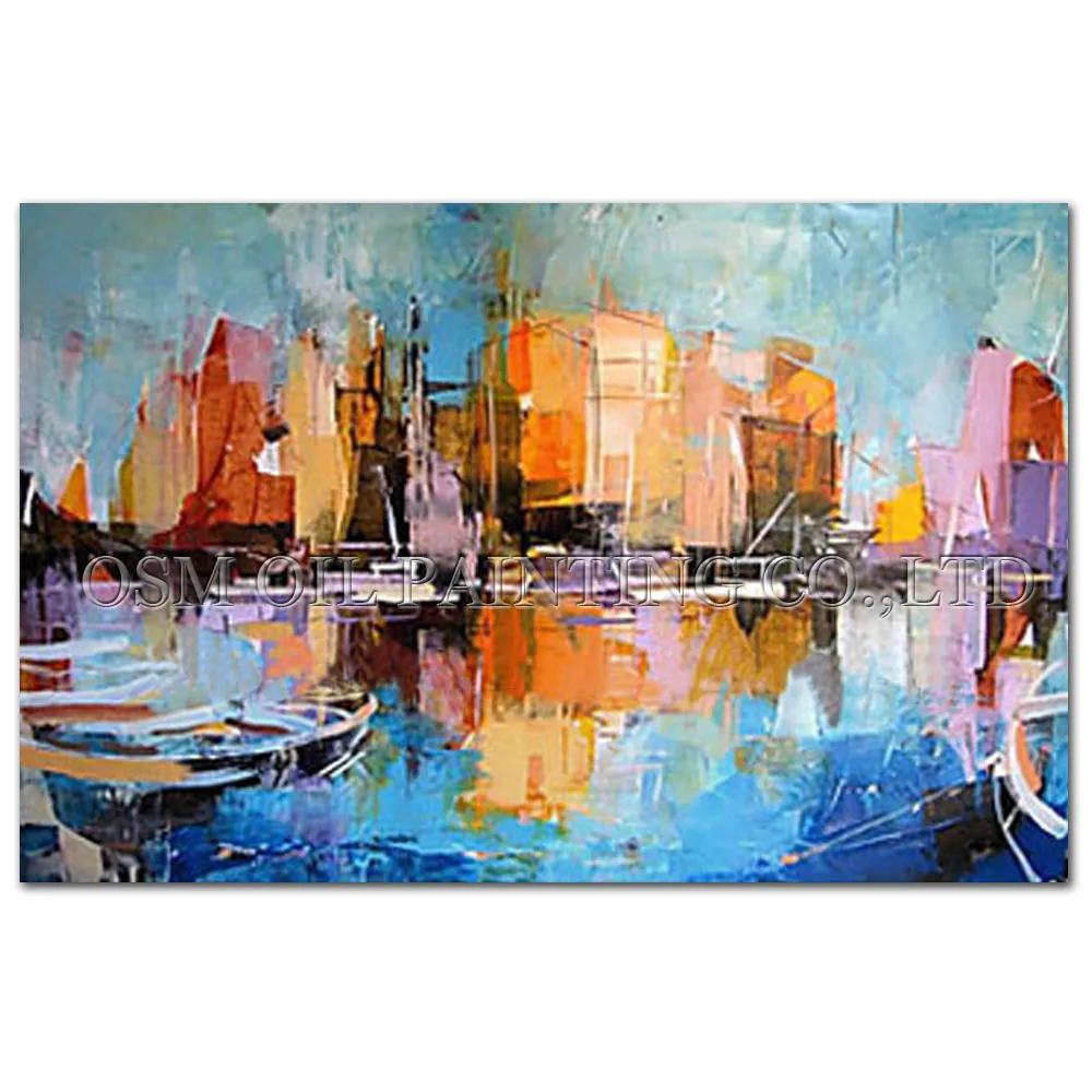 Professional Artist Handmade Impression Landscape Oil Painting on Canvas Abstract City Landscape Art Picture for Living Room