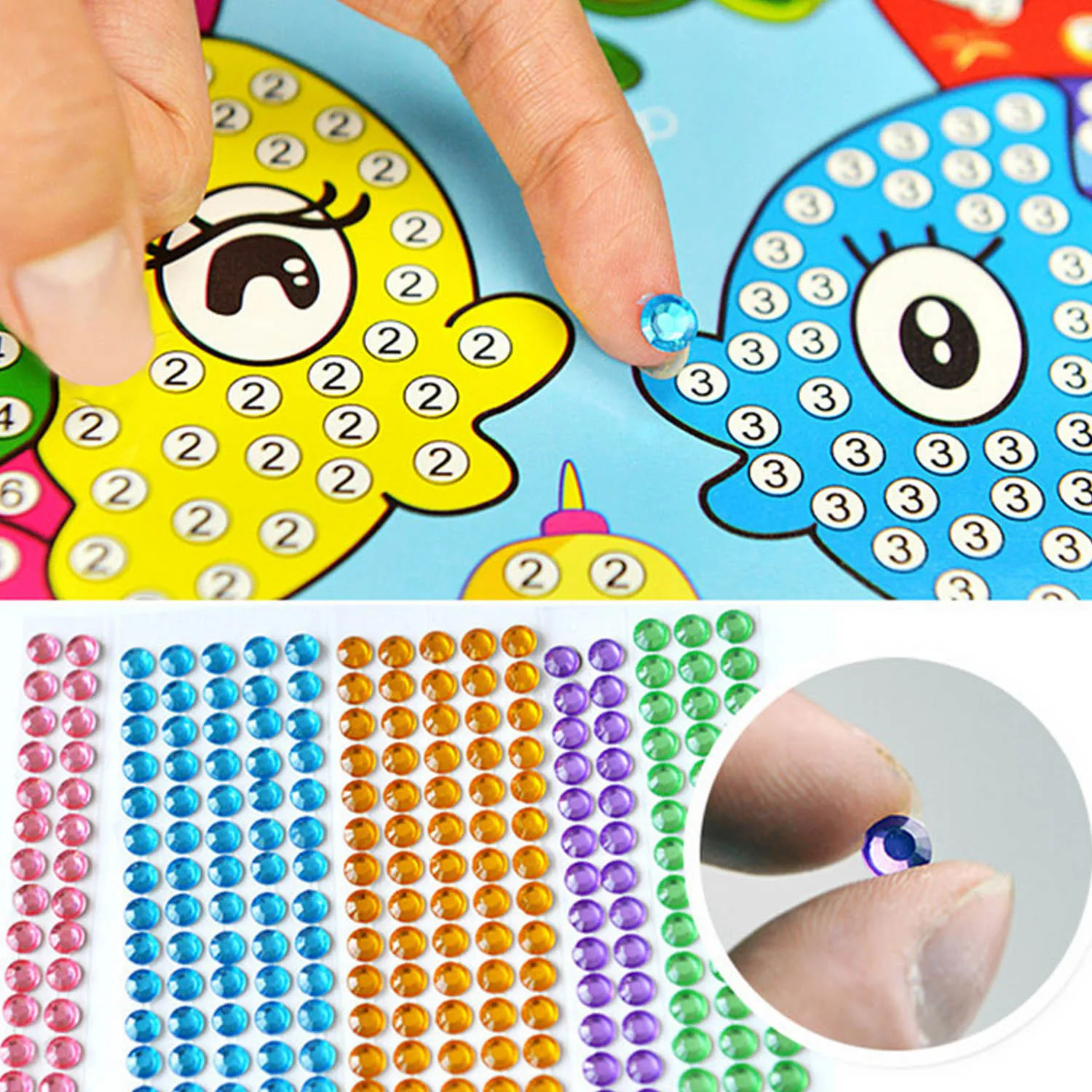 Besegad 3 Set Children Kid Drawing DIY Gif Rhinestone Painting Sticker Mosaic Puzzle Toys Art Craft Educational Toy Random Style