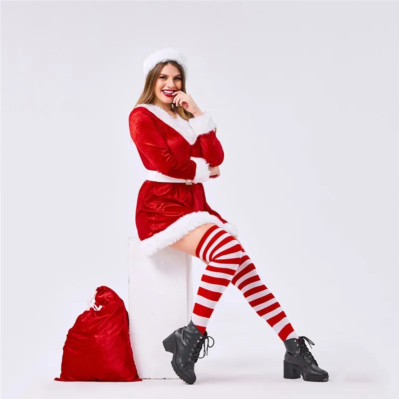 Cosplay&ware Sladuo Plus Size Long Sleeve Christmas Dress Sexy Female Elf Santa Claus Costume Cosplay Party Adult Fancy -Cosplayware Store