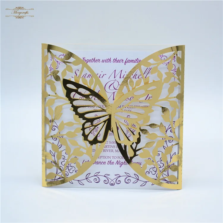 Shiny gold laser cut elegant butterfly wedding invitationsin Cards