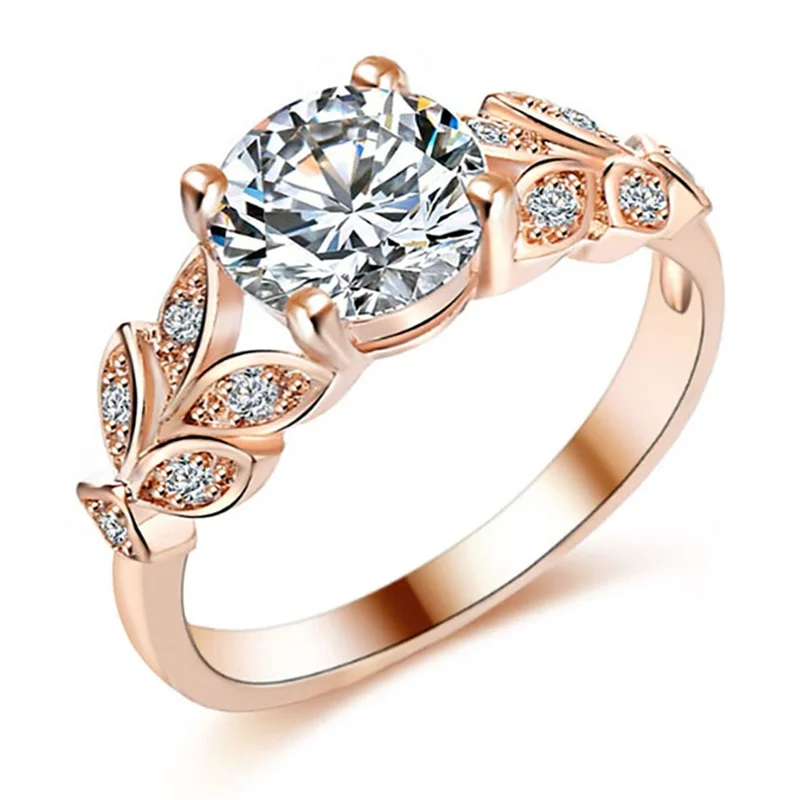 Rose Gold Vienkim, 1 шт., Хит, Кристальные, серебристые, женские, лист, обручальные кольца с цирконием, кубические, изящные, для девушек, белая роза, Золотое кольцо, размер 6, 7, 8, 9 - Цвет основного камня: Rose Gold