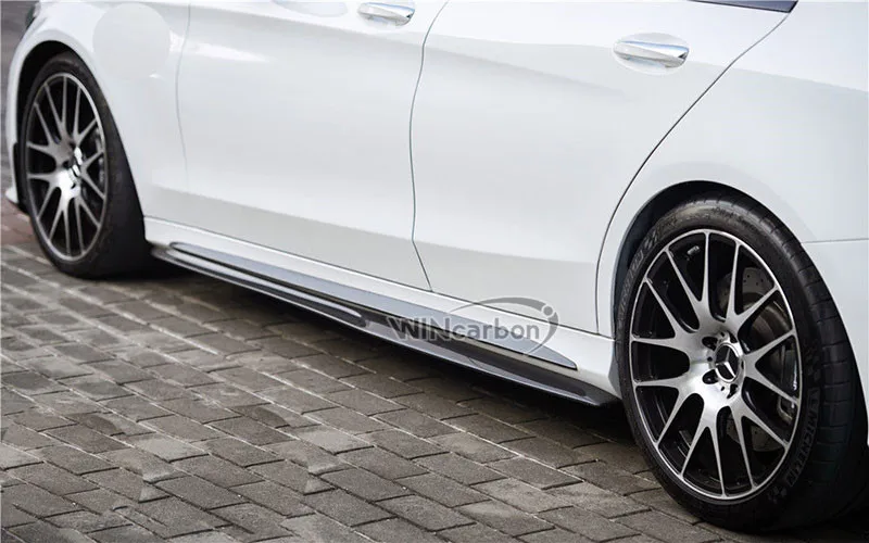 Реальные углеродного волокна сторона юбки 1 пара для Benz W205 C63 C63s AMG SOnly 2015UP