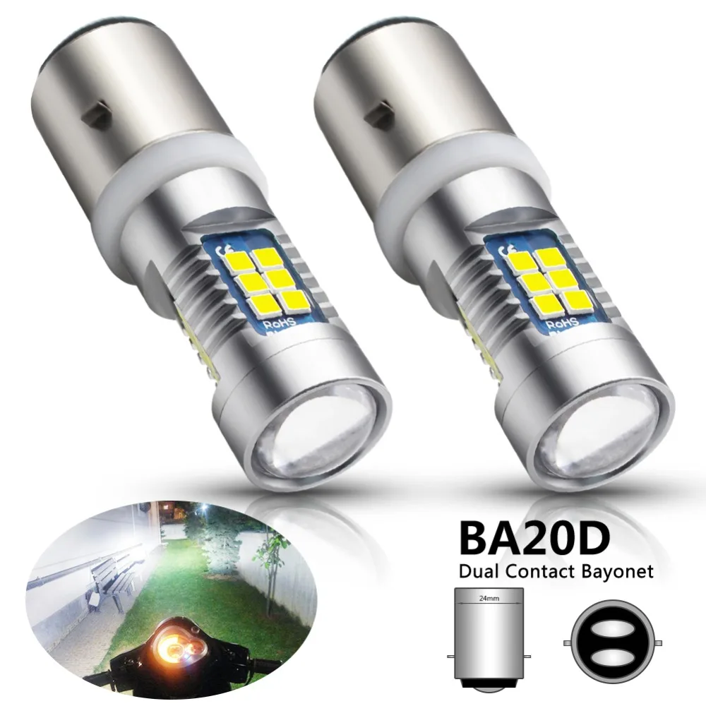 2pcs H6 BA20D LED Motorcycle Headlight Bulbs Hi/Lo 3030 SMD 21 LED