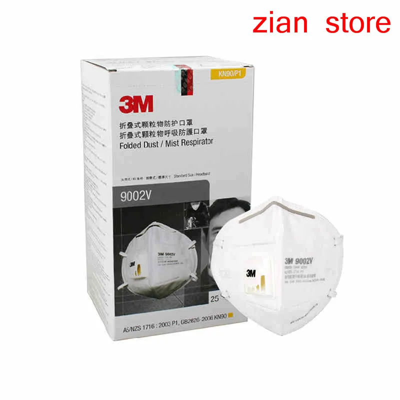 

3M 9002V Respiratory 25pcs pm2.5 Breathable Cool Flow Safety Breathing valve non woven fabric folding filter Adult N95 dust mask