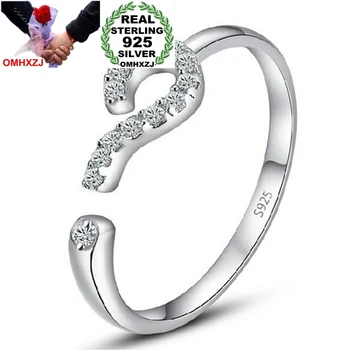 

OMHXZJ Wholesale Simple Romantic Question Mark AAA Zircon diamond 925 Sterling Silver open adjust female for Woman Man Ring RG22