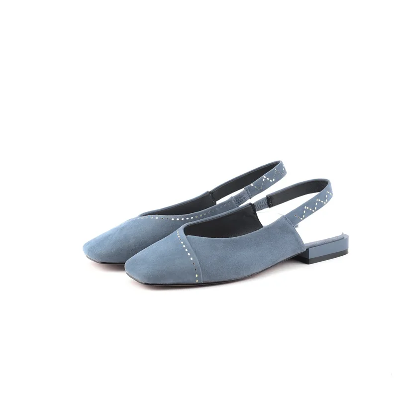 ZVQ shoes women spring new concise casual kid suede square toe women flats outside slip-on shallow slip-on crystal shoes - Цвет: blue