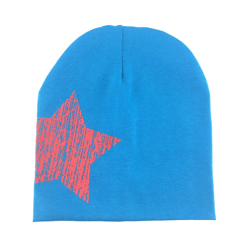 Осенне-зимняя шапка для новорожденных, шапка, капот вязаный крючком, принт со звездами, детская шапка для маленьких девочек и мальчиков, шапочки, зимние теплые шапки для детей, muts - Цвет: Light blue