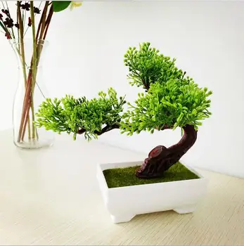 

Hot 4Styles Platic Artificial flower plant potted bonsai fake flower plant pine trees for wedding christmas home decoration