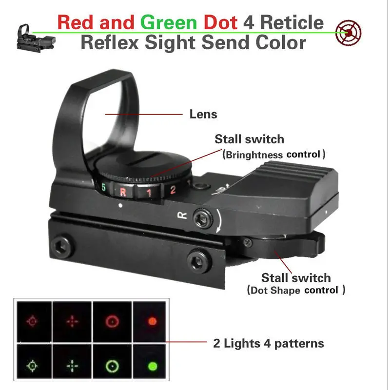 

Traditional Holographic Red and Green Dot 4 Reticle Reflex Sight for Rifle and Hand Gun Hunt for 20mm Rails